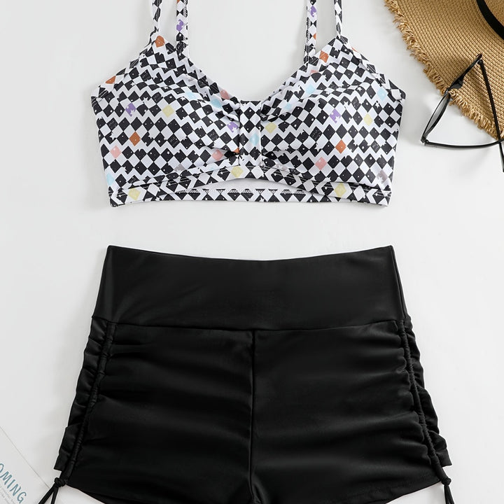 Dame Crop-Bikini Top med Rynket Badebukser Skovae