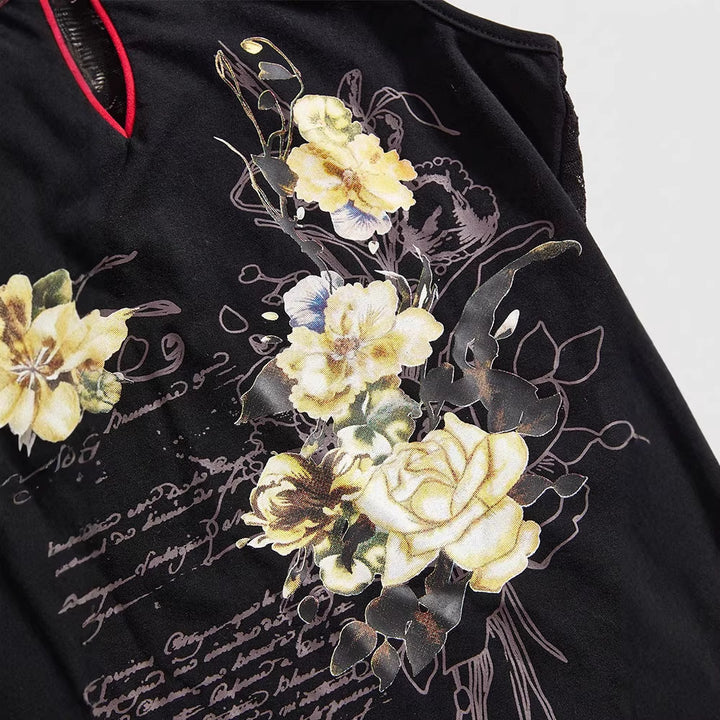 Dame kinesisk broderi top med høj krave design og blomster motiv Skovae