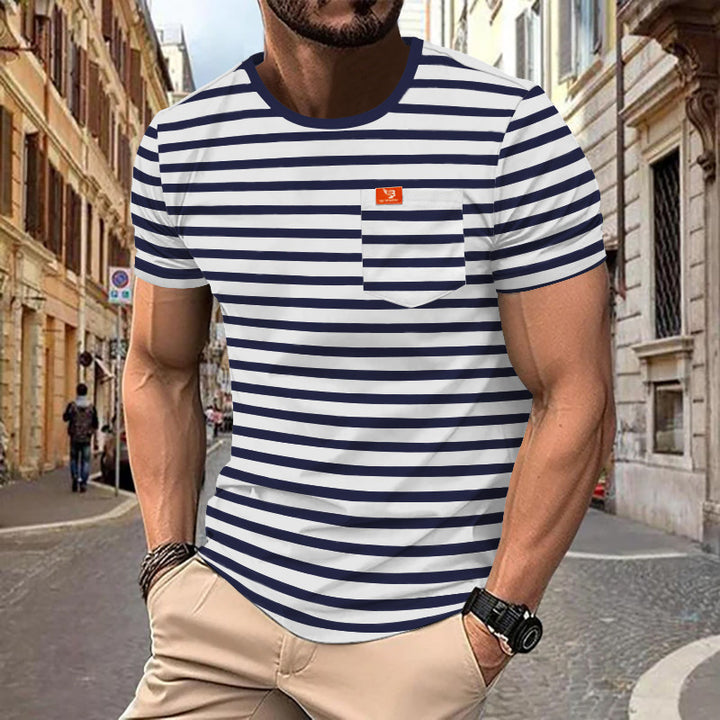 Herre nan maritim inspireret stribet T-shirt med brystlomme og slub-jersey Skovae