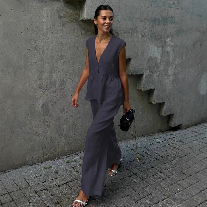 Dame luftigt jumpsuit med V-udskæring og flydende snit Skovae