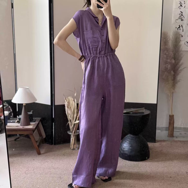 Femme Button-Up Maxi-Kjole med Taljebånd Stilla