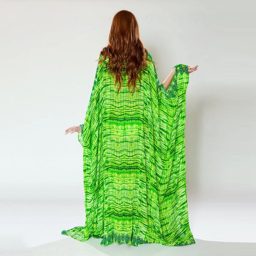 Dame luftig Maxi-Kaftan med blomsterdesign og elegant V-udskæring Stilla