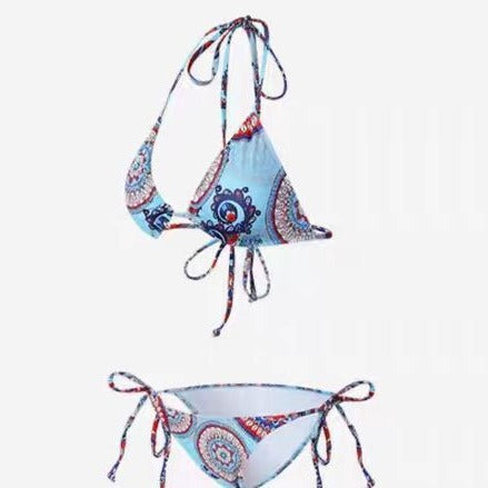Dame Triangel-Bikini med legende mandala-mønster og justerbare bindebånd Skovae