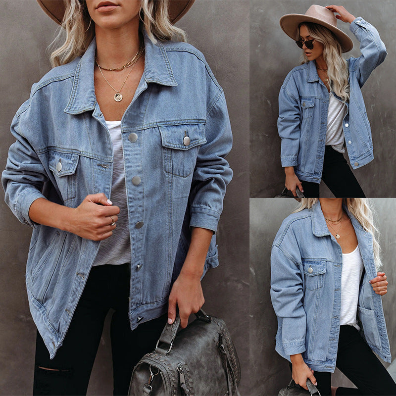 Kvinders oversized denimjakke med praktiske brystlommer Stilla