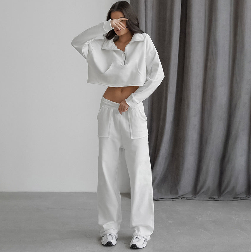 Dame Sporty Cropped Sweatshirt med afslappet Bukser Stilla