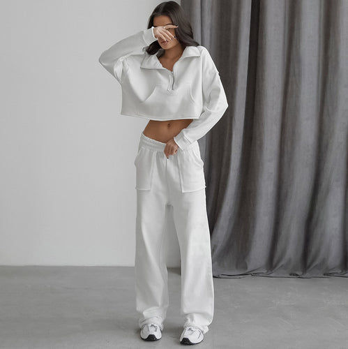 Dame Sporty Cropped Sweatshirt med afslappet Bukser Stilla