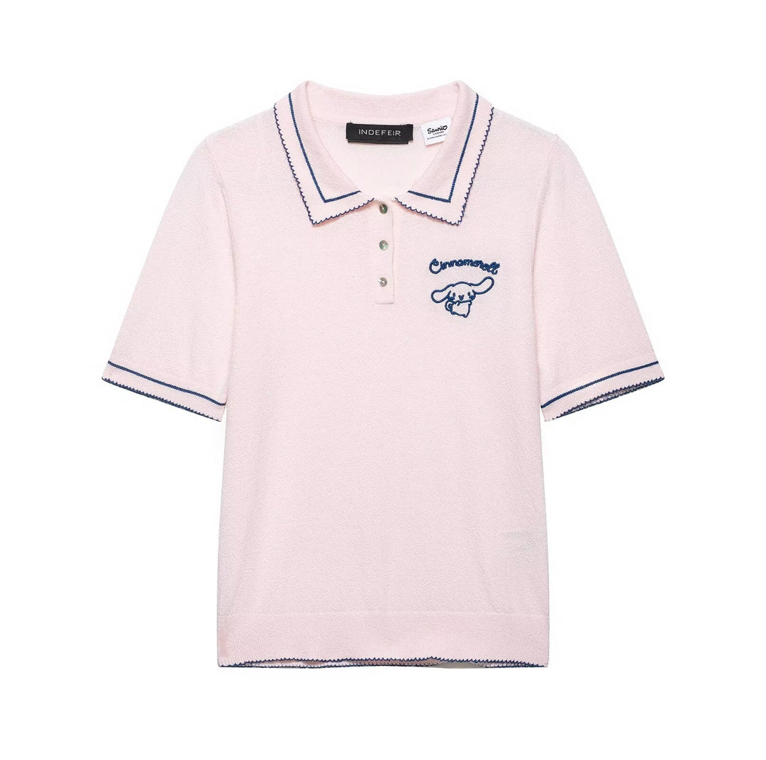 Dame Polo-Shirt med fin struktur og broderet motiv Skovae