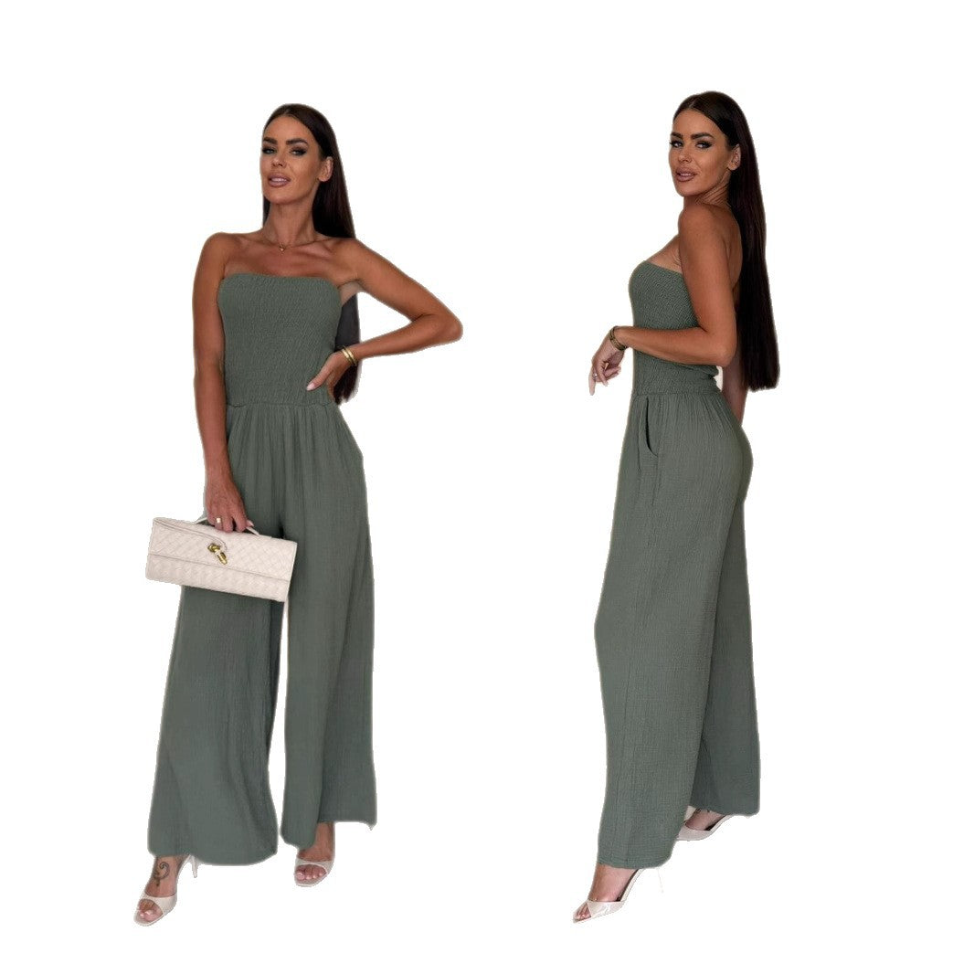 Dame Smocked Bredbenet Jumpsuit Stilla