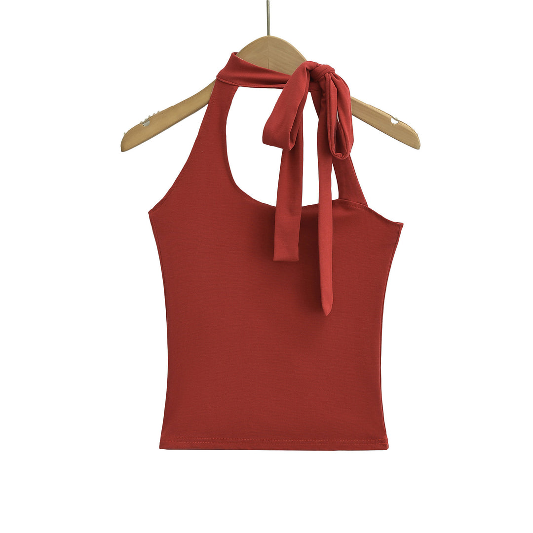 Dame asymmetrisk halterneck top med elegant sløjfe og charmerende snit Stilla