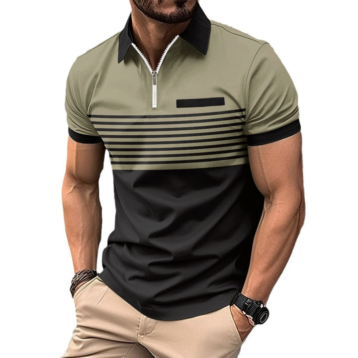 Herrer poloshirt med moderne lynlås og sportsligt stribemønster Stilla