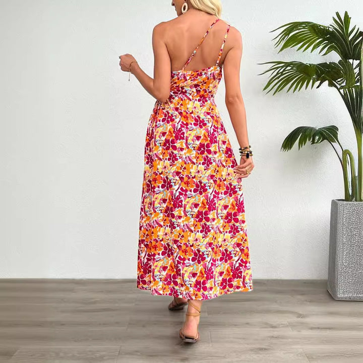 Dame maxikjole med floral mønster og sidestykke Stilla