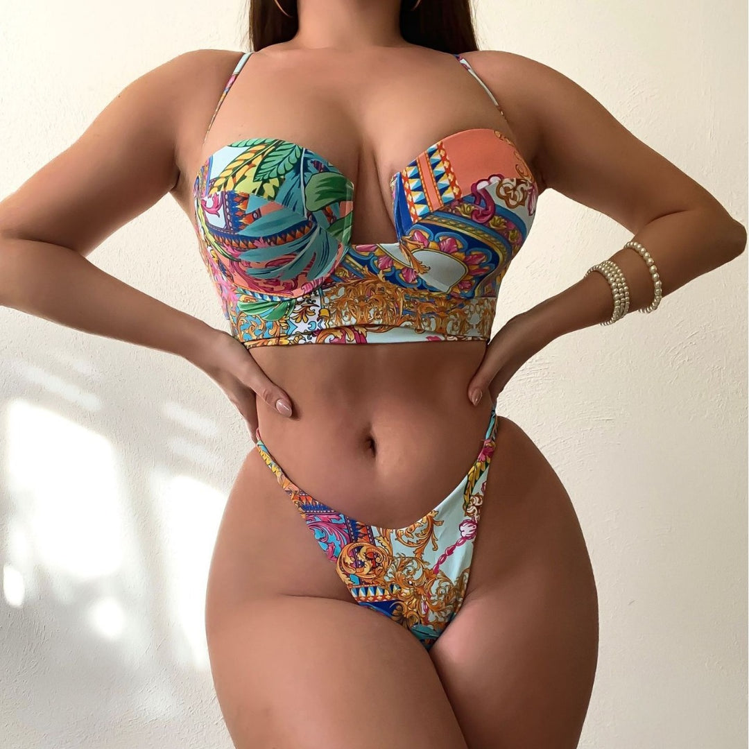 Dame bøjle-bikini-sæt med florale accenter Skovae