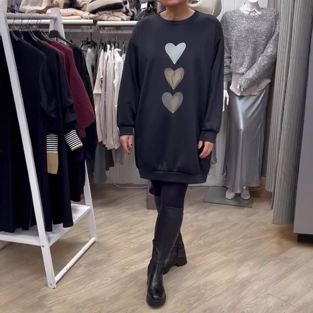 Dame hoodie skjorte med hjerte motiver og løs pasform Stilla