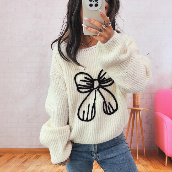 Kvinders afslappede sweater med stilfuldt sløjfedesign Stilla