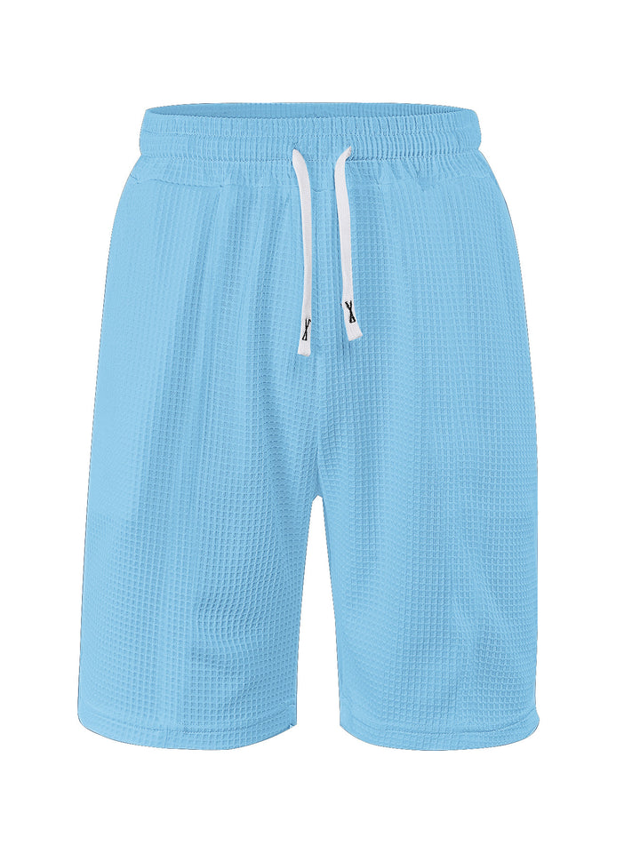 Herrer nan åndbare vaffel-pyjama-shorts med elastisk komfortbånd, snøring og sidelommer Skovae