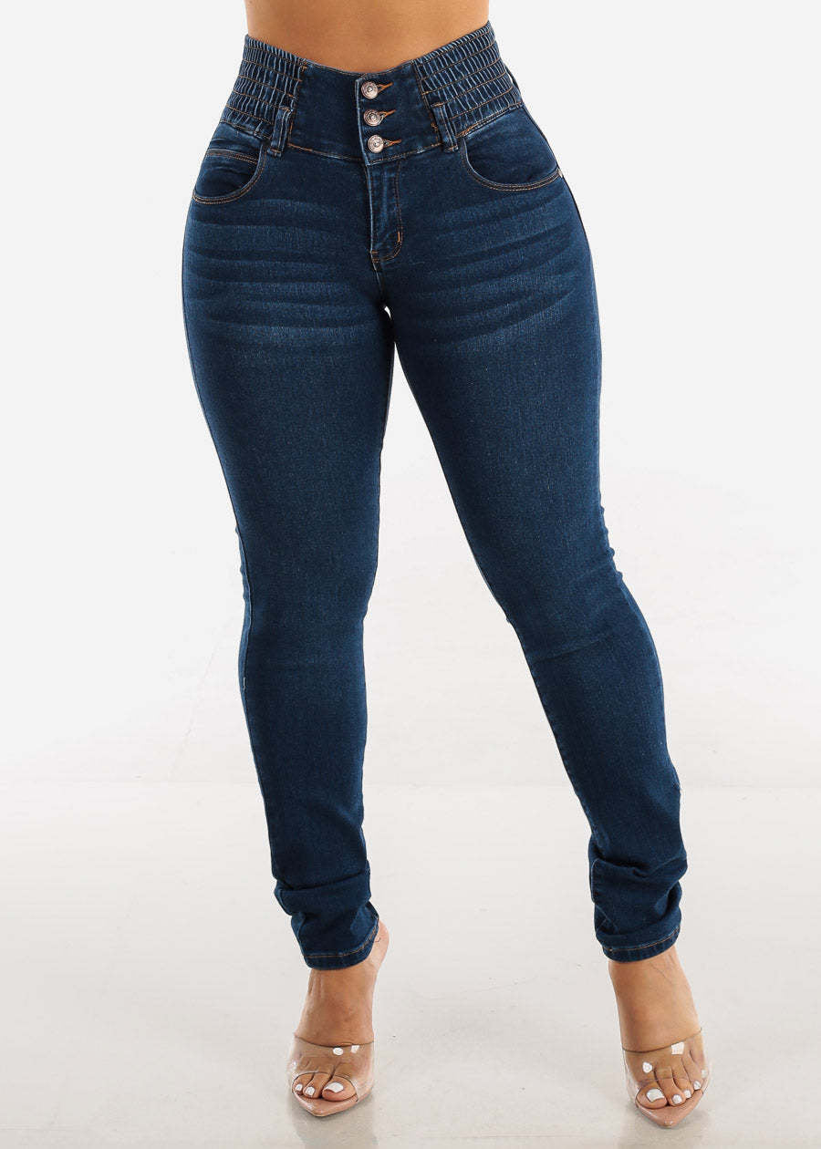 Dame High-Waist Skinny Jeans med elastisk liv Stilla
