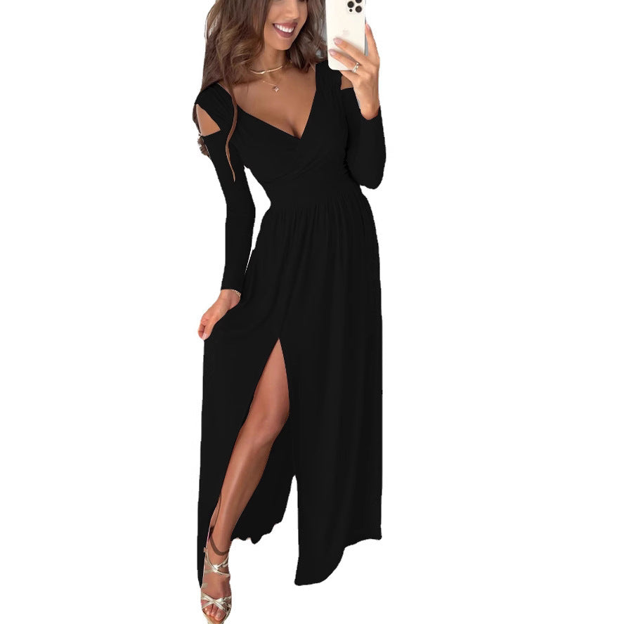 Dame elegant maxikjole med off-shoulder detaljeudformning og høj slit Stilla