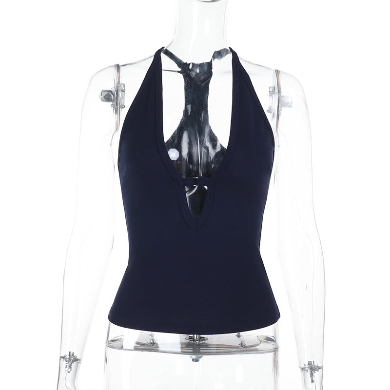 Dame sporty crop top med dyb v-halsudskæring og elastisk kant Skovae