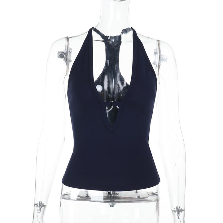 Dame sporty crop top med dyb v-halsudskæring og elastisk kant Skovae