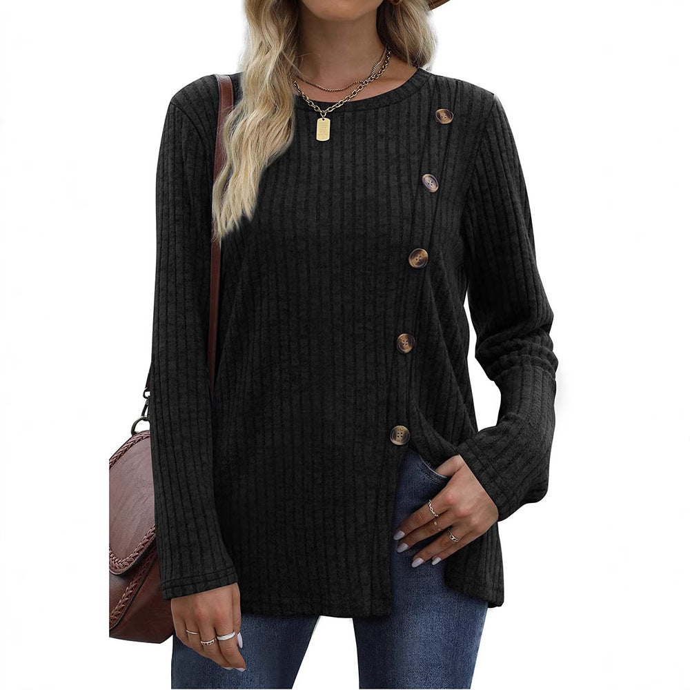 Dame Casual Langærmet T-shirt med knapdetaljer Stilla
