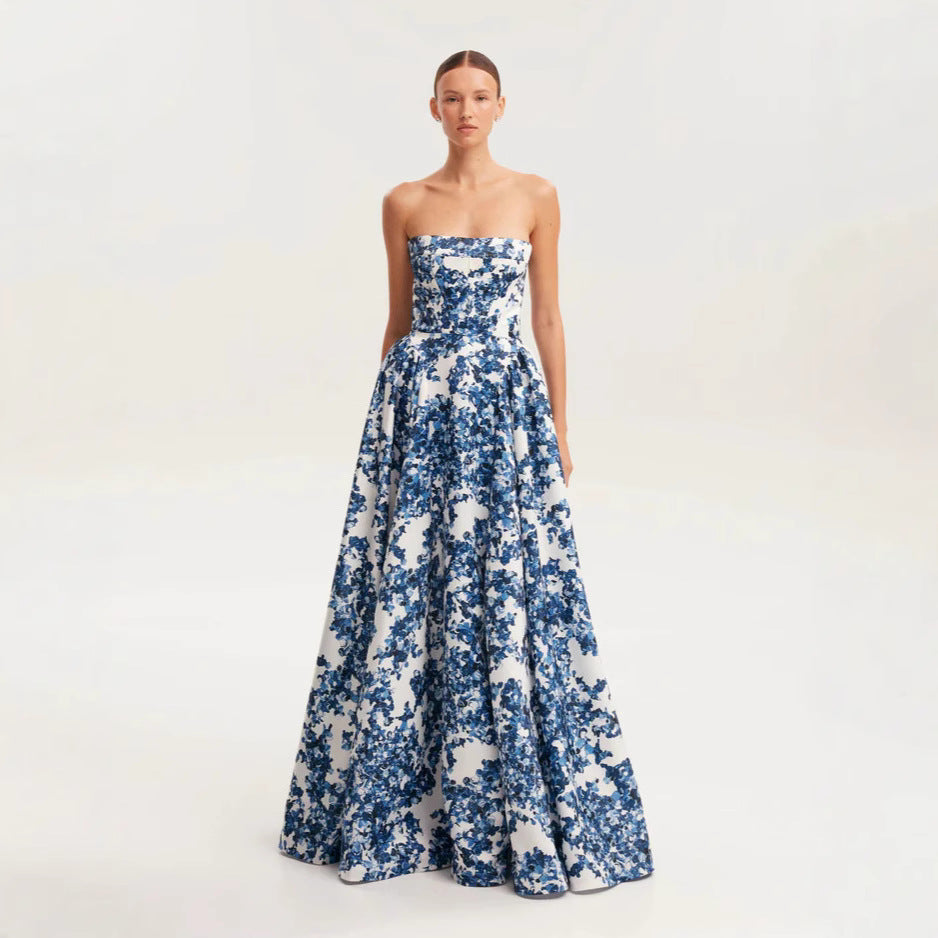 Kvinder Elegant Blomster Mønster Maxi Kjole med Off-Shoulder Design Skovae