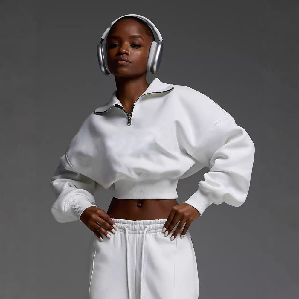 Dame Premium Sweat-Set med kort lynlås og brede bukser Stilla