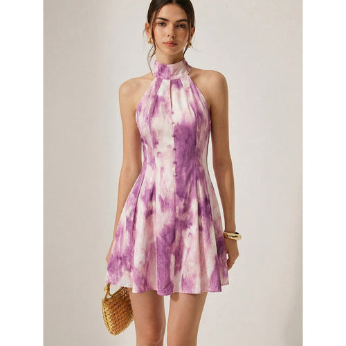 Damen Sommerliches Minikleid mit hochgeschlossenem Kragen und verspieltem Farbverlauf Skovae
