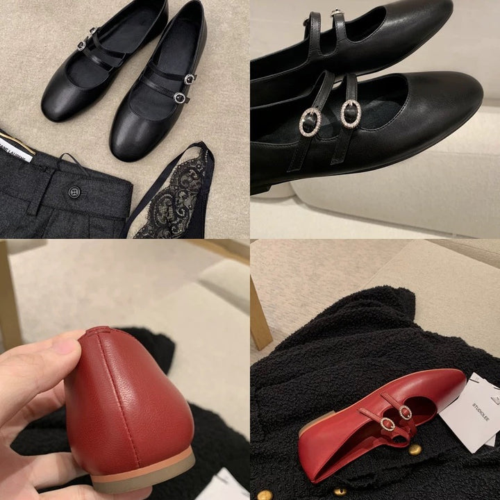 Dame elegante Mary Jane Ballerinas med dobbelt rem og glitrende detaljer Stilla
