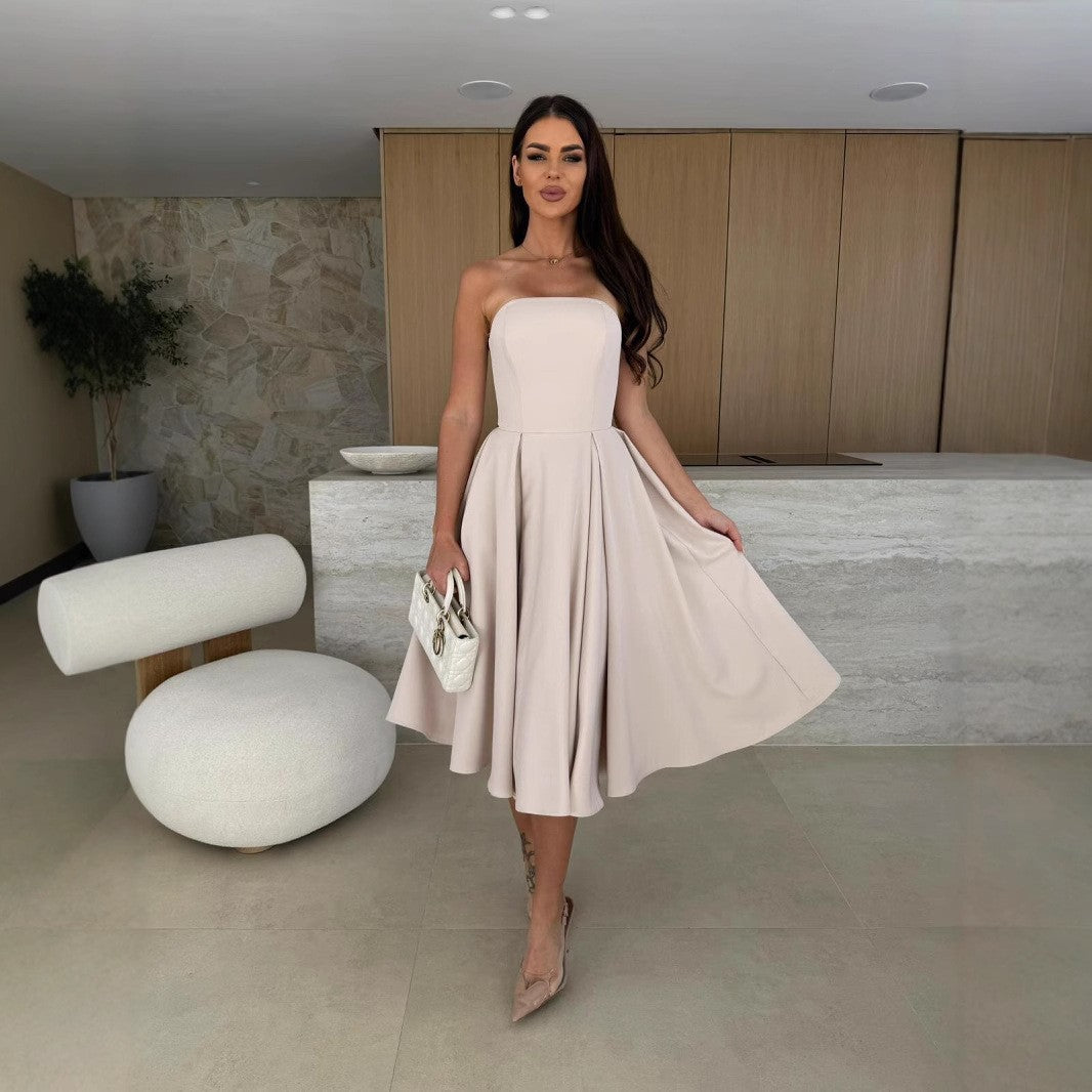 Dame Strapless A-linje Midi Kjole Stilla