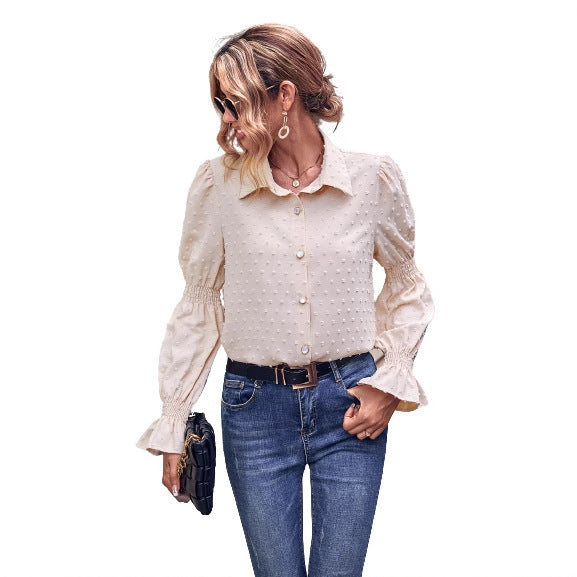 Dame elegant bluse med puffærmer og tekstur Stilla