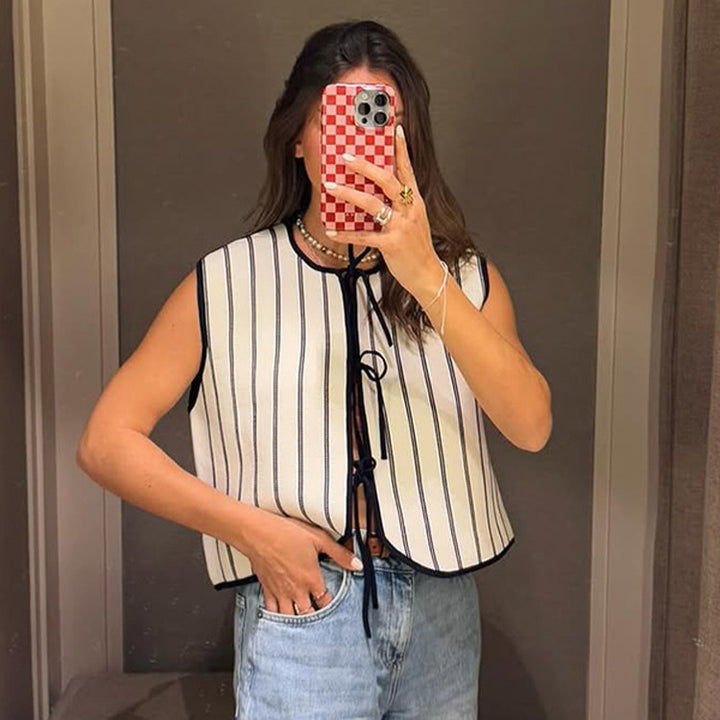 Dame Stilfuld Crop-Top med bindebånd og stribemønster Stilla