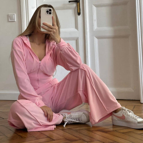 Kvinder cropped sweatjakke med høj krave og elastiske joggingbukser Skovae