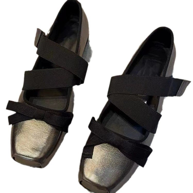 Femme Squaretoe Integral Ballerinas med dekorativ sløjfeudsmykning Stilla