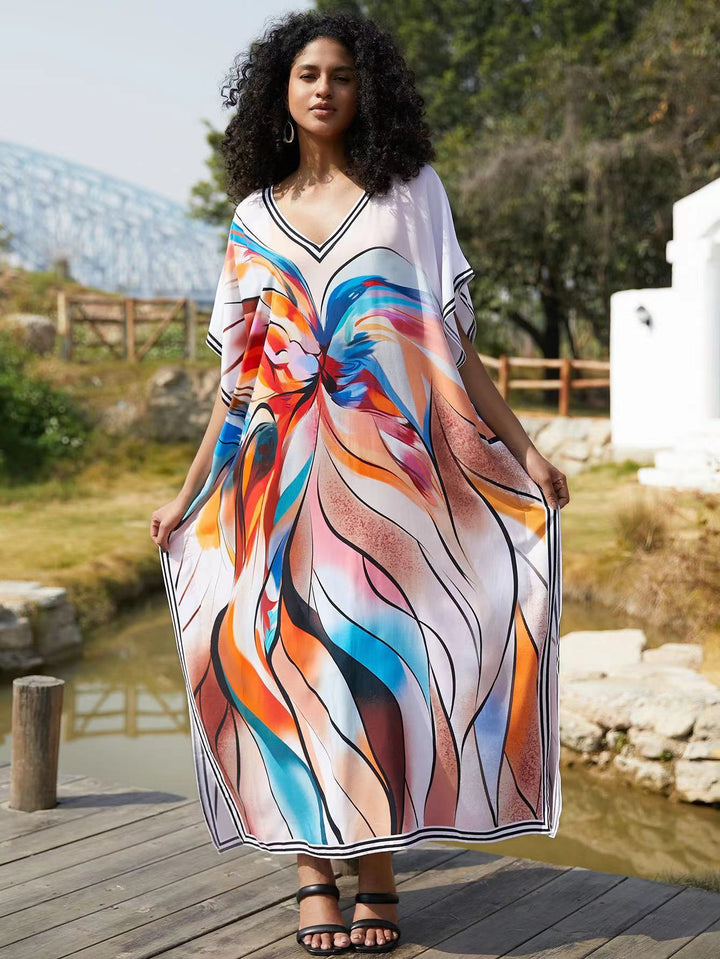 Dame Kaftan med attraktivt snit og livligt design Stilla
