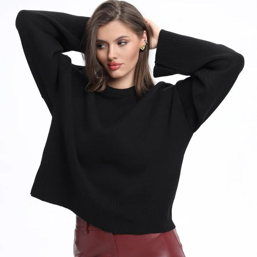 Kvinders afslappede oversized sweater med forkortede ærmer og tekstureret strikkemønster Stilla