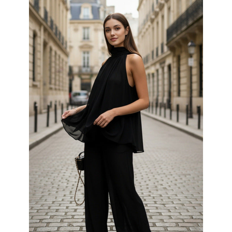 Damer Elegant chiffon top med dyb vandfaldudskæring og flydende stof Skovae