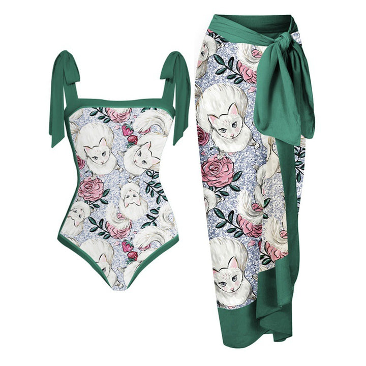 Dame one-piece badedragt med elegant indpakningsskørt og modige remme Skovae