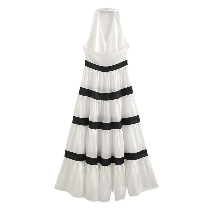 Dame Halter Neck Maxi Kjole med lagdelt Skørt Stilla
