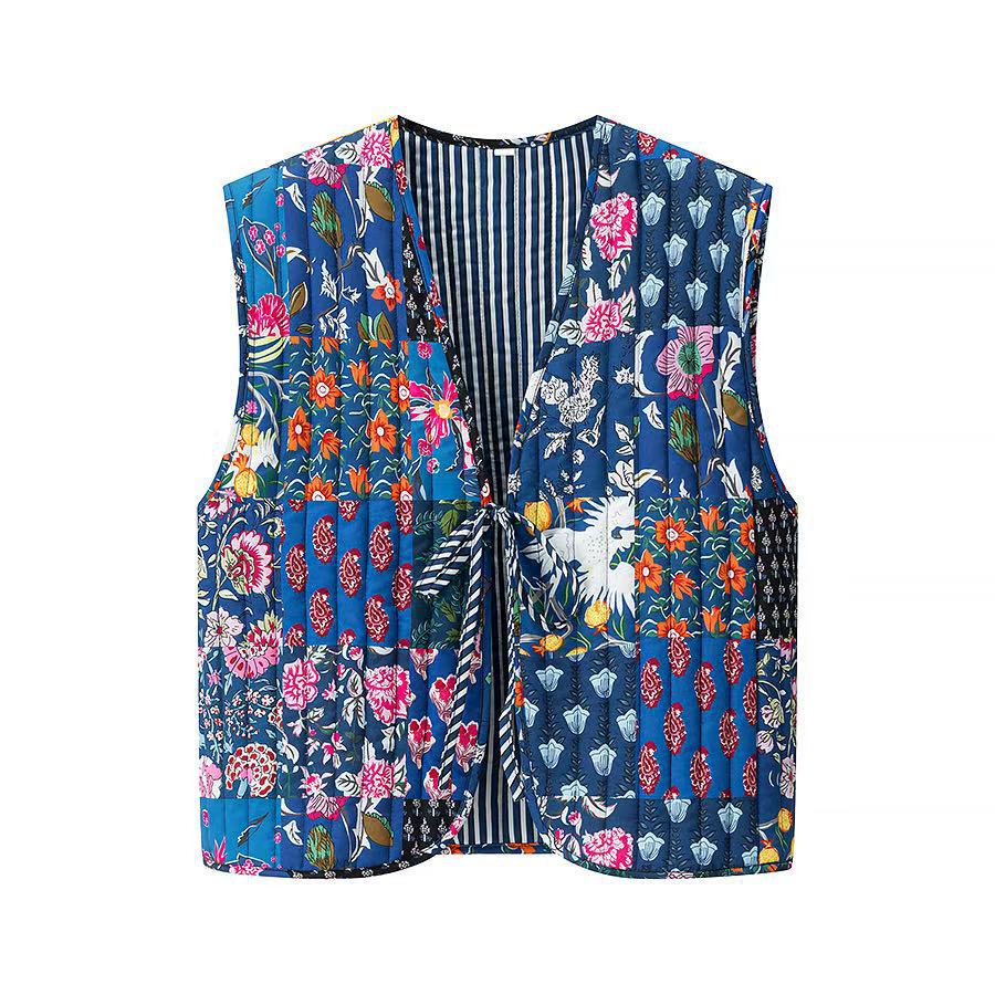 Dame blomster mønster vest med talje knude Stilla
