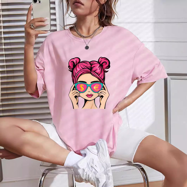 Dame afslappet T-shirt med kreativ retro-print Stilla