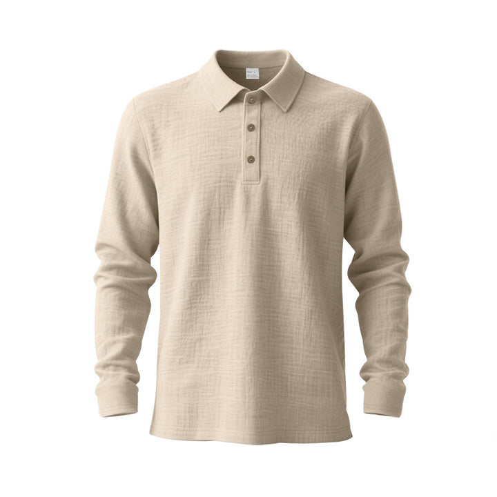 Herrer nan Musselin-langærmet polo t-shirt med skjortekrave, kort knaplukning og naturlig knaplook Skovae