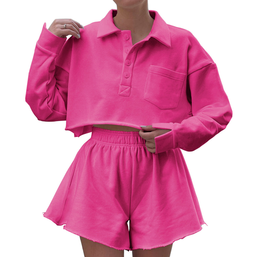 Dame cropped Poloshirt og shorts sæt med afslappet snit og praktiske lommer Stilla