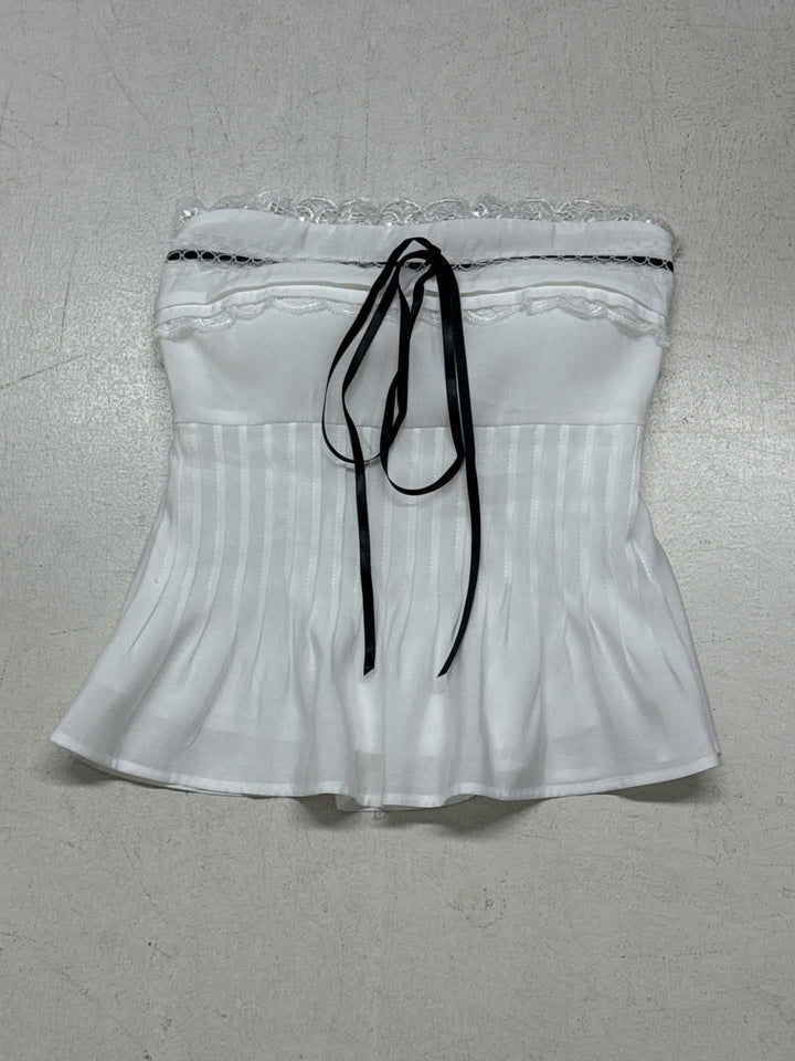 Dame Off-Shoulder Blusenshirt med Rysjer og Bindebånd Skovae