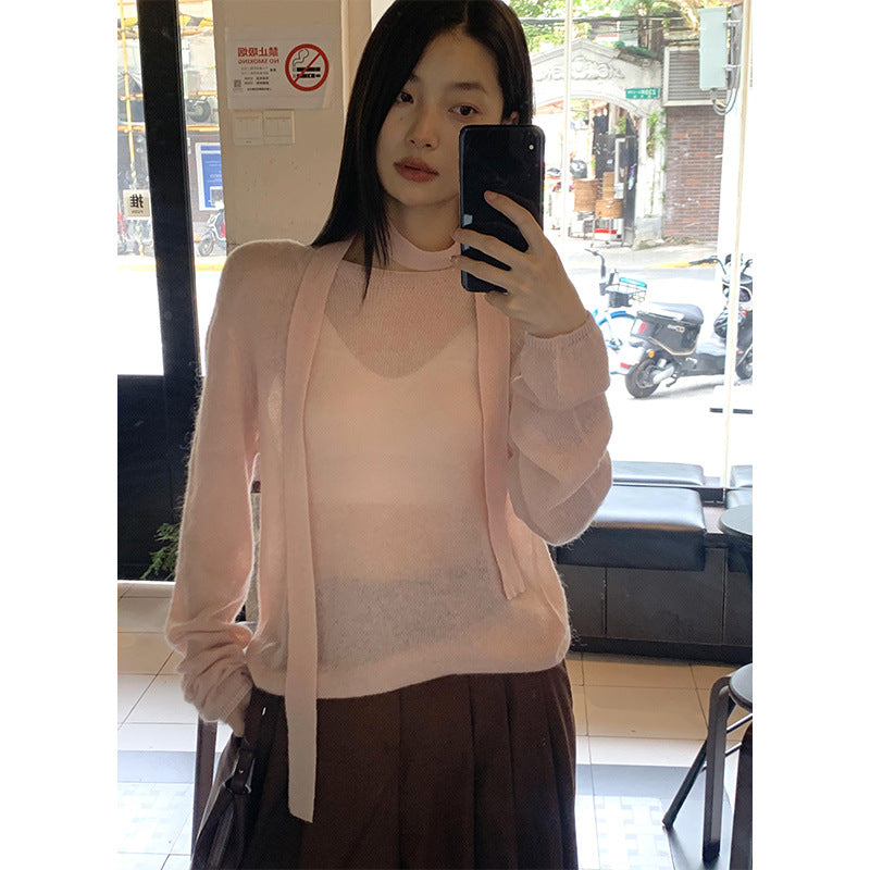 Dame elegant strikpullover med moderne slidsekrave og fin struktur Stilla