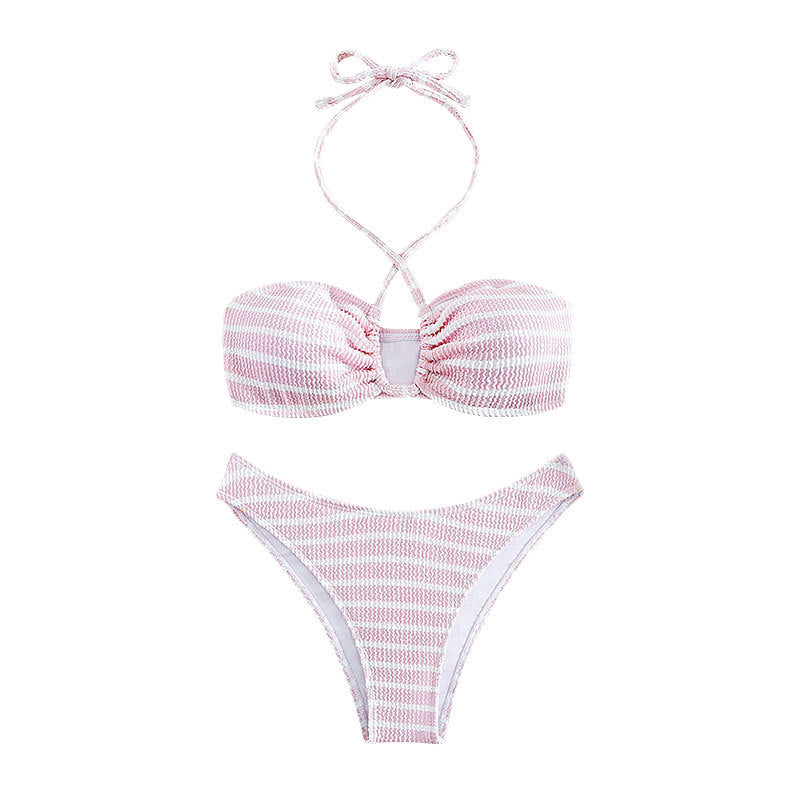 Dame to-delt bikini med flettet overdel og høj benudskæring Skovae