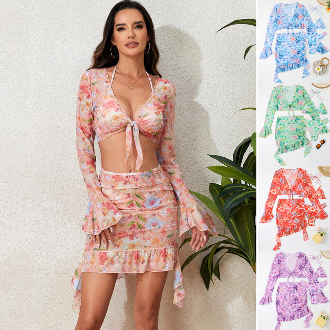 Damebluser-badeoutfit med farverigt blomsterdesign Skovae
