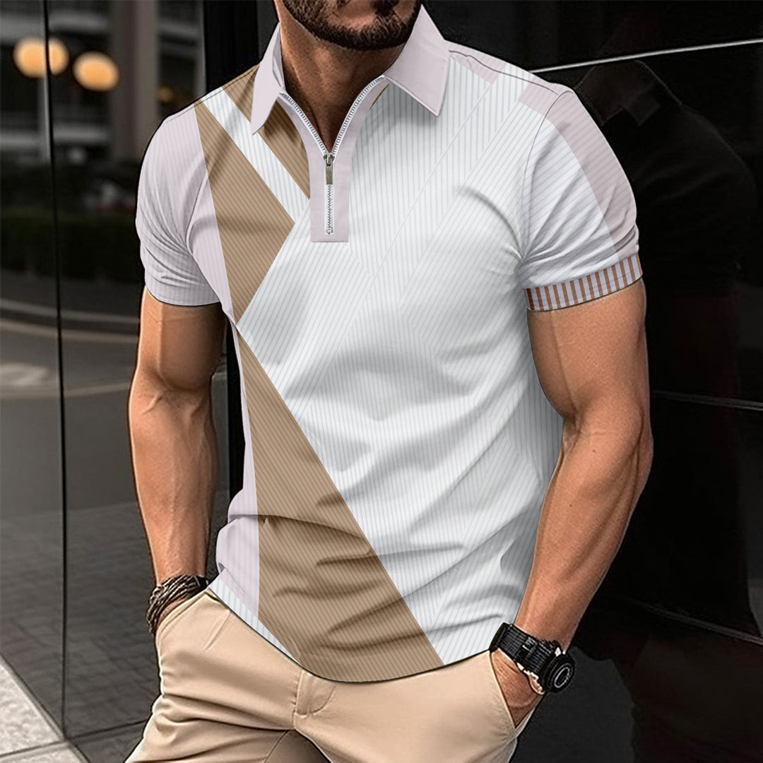 Herren Korteærmet Poloshirt med moderne grafikdesign og sportslig lynlås Stilla