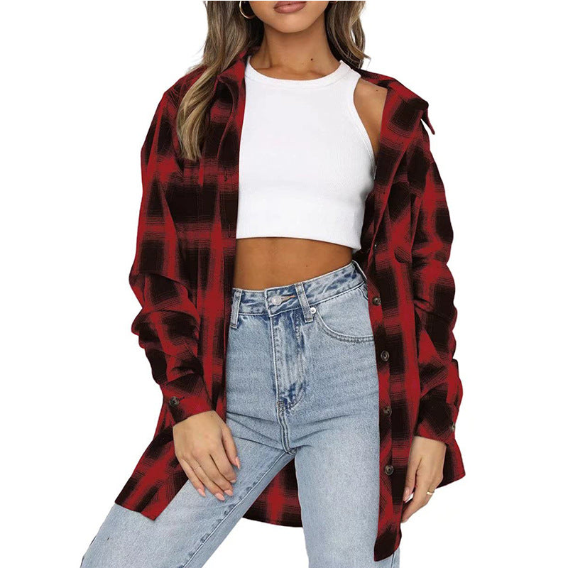 Dame Overshirt i blødt flannel med stort ternet mønster Stilla
