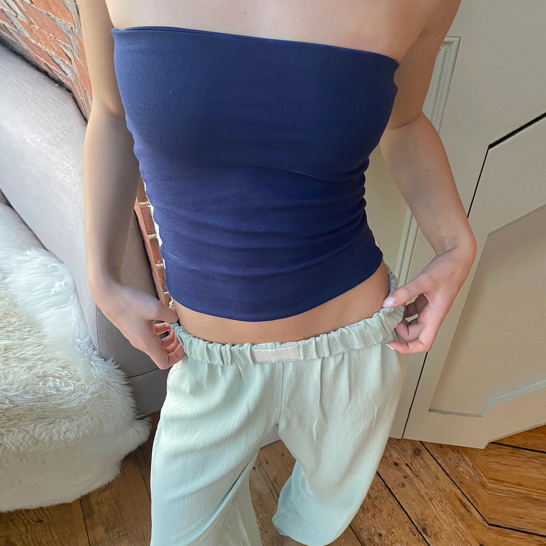 Dame bustier-top med fine striber Skovae