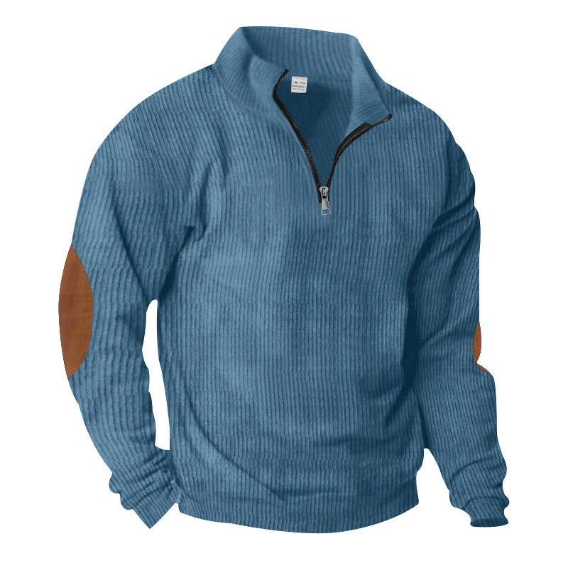 Herre fleece-pullover med halv lynlås og elegante læderdetaljer Stilla